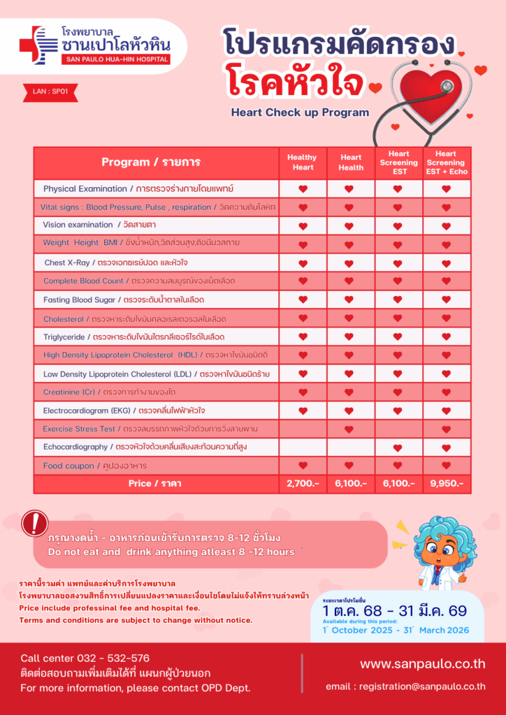 รพ. ซาน เปาโล หัวหิน โปรโมชั่น โปรแกรมคัดกรองโรคหัวใจ